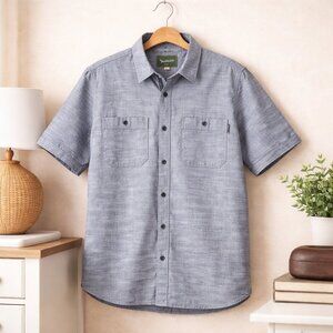 Woolrich Chambray Cotton Gray Short Sleeve Button Up Shirt Men’s Size Medium